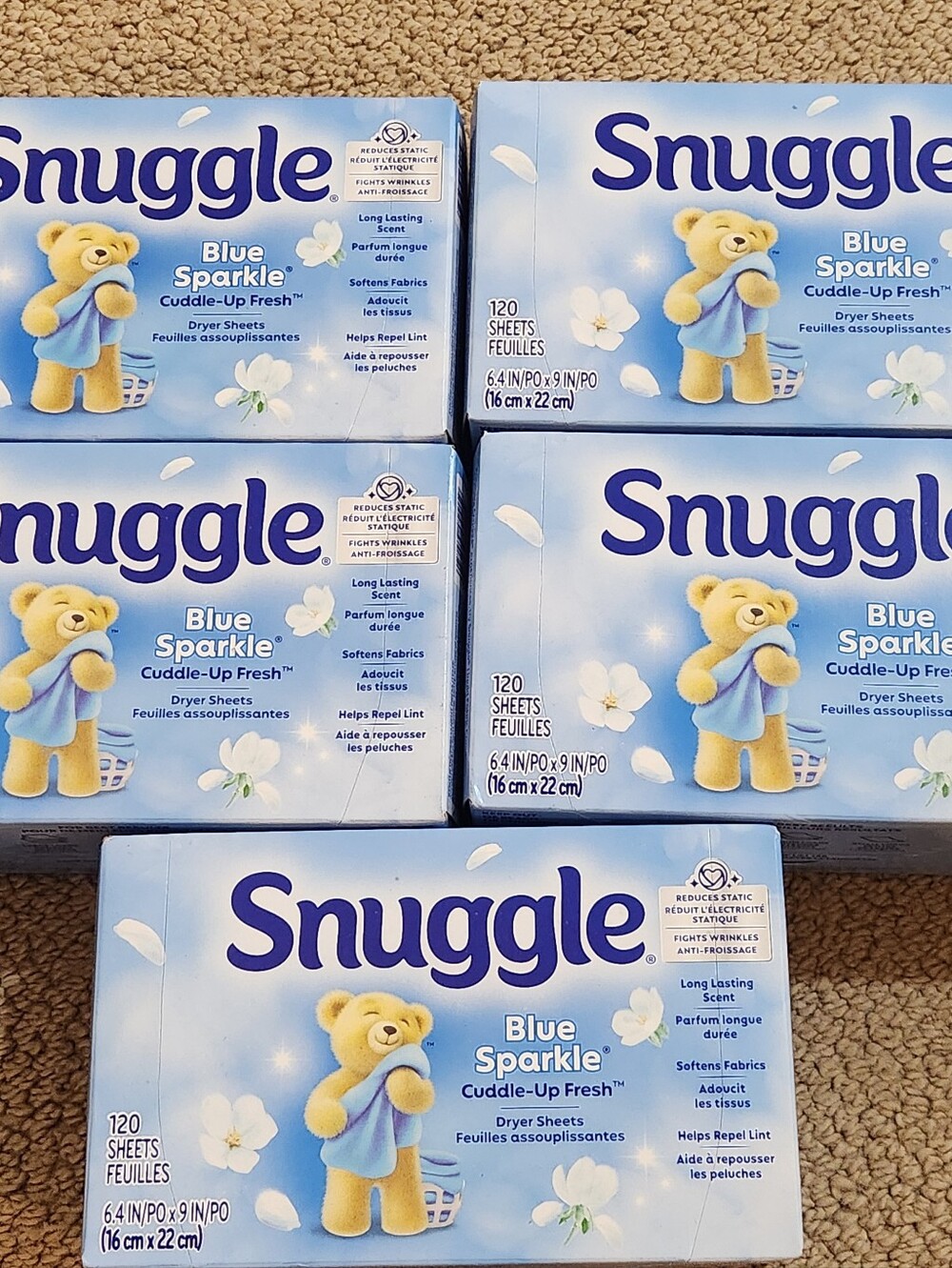 New Boxes of Snuggle Blue Sparkle Dryer Sheets 120 Count